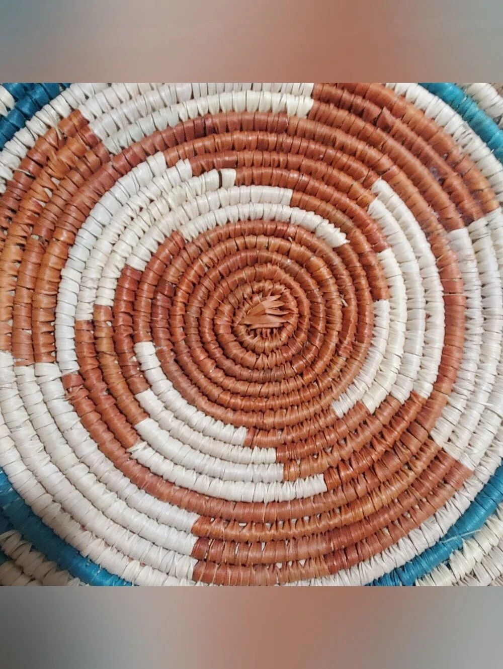 HAND WOVEN BASKET. CATCH ALL . WALL DECO. BLUE ORANGE. SOUTHWEST. AZTEC